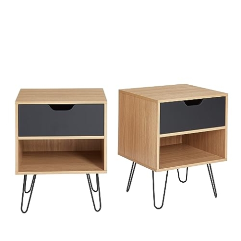 BAÏTA Duo 2 Nachttische, Holzwerkstoff, Schwarz, L40cm