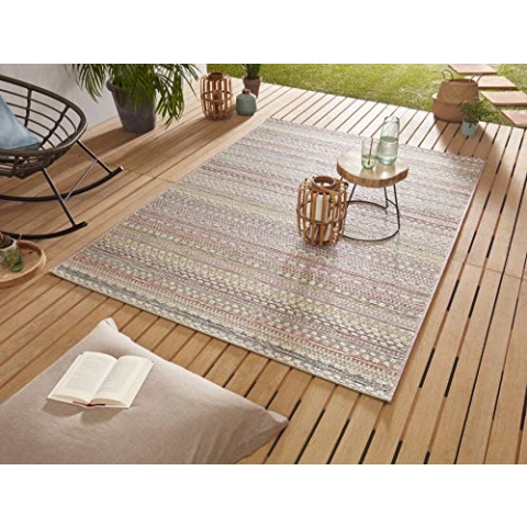 NORTHRUGS In- und Outdoor Teppich Pine 120x170cm - Flachgewebe Wetterfest Modernes Design für Balkon Terrasse Wintergarten Küche Esszimmer Badteppich Wohnzimmerteppich Wasserfest in Rosa Gold