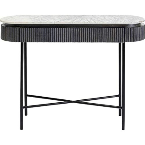 Kare Konsole Glenn, schwarz/grau/weiß, Flurkonsole, 2 Schubläden, Mango Massivholz, heller Marmorplatte, Naturstein, verdeckte Griffmulden, Riffeloptik, 80x100x32cm (H/B/T)