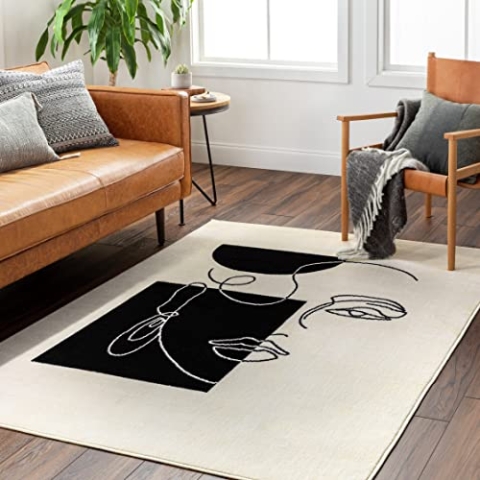Livabliss Spokane Wohnzimmer Teppich modern – Abstrakt Design in Marmor Optik für Wohnzimmer 200x275 cm, Esszimmer, Schlafzimmer - Marmor Teppich groß, weicher Teppich Kurzflor Elfenbein und Schwarz