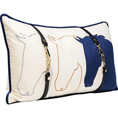 Kare Design Kissen Horsefaces, Blau/Weiß, Abnehmbarer Bezug mit Reisverschluss, Dekokissen, Zierkissen, Wohnaccessoire, Sofakissen, Bezug in Samtoptik, 50x30x8cm (H/B/T)