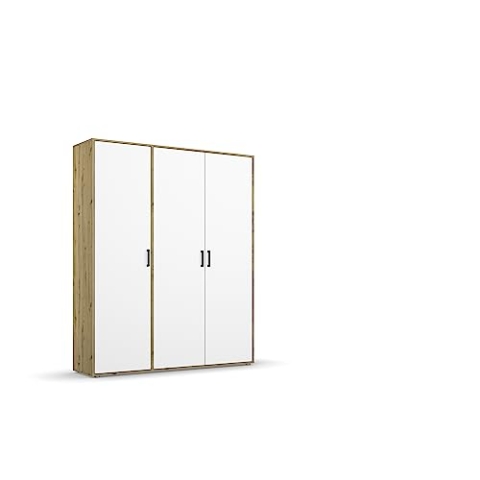 Rauch Möbel Voyager Schrank Kleiderschrank Drehtürenschrank, Alpinweiß/Eiche Artisan, Holz, 3-türig, inkl. 1 Kleiderstange, 4 Einlegeböden BxHxT 140x194x53 cm
