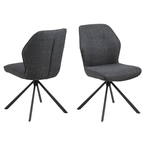 AC Design Furniture Aurelia 2er Set Esszimmerstühle mit Bezug in Dunkelgrau und Schwarzen Stahlbeinen mit Drehfunktion, Küchenstühle Ohne Armlehne, Esszimmermöbel, B: 51 x H: 88,5 x T: 61,5 cm