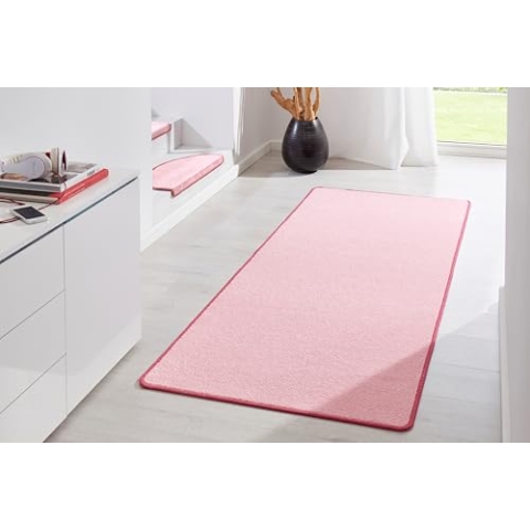 Hanse Home Indoor Teppich Fancy – Wohnzimmerteppich einfarbig Modern Velours Teppich für Esszimmer, Wohnzimmer, Kinderzimmer, Flur, Schlafzimmer, Küche – Rosa, 80x200cm