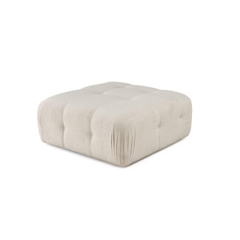 Atelier Del Sofa Stylish Pouffe with Beech Wood Frame, Cream Polyester Fabric, 100x100x45 cm | 28 DNS Foam for Comfort | Modern Design with Shifting Mechanism
