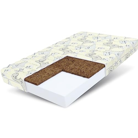 FDM Calm Matratze 60x120 cm Kaltschaum Kindermatratze Höhe 10 cm Härtegrad H3 H4 Öko-Tex Allergikergeeignet Bezug Waschbar Kokosfaser-Einlage Matratzenbezug Dino