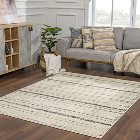 Livabliss Durham Wohnzimmer Teppich modern – Abstrakt Design in Marmor Optik für Wohnzimmer 120x170 cm, Esszimmer, Schlafzimmer - Marmor Teppich groß, weicher Teppich Kurzflor in Elfenbein und Grau