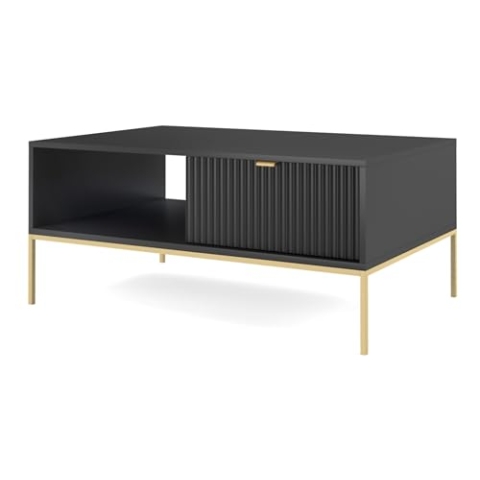 Selsey Vellore - Wohnzimmertisch Couchtisch mit Schublade, Schwarz mit goldenem Metallgestell, 68 x 104 cm