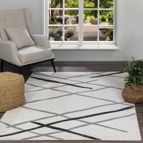 Livabliss Zagreb Wohnzimmer Teppich Modern - Abstrakt Design in Marmor Optik 120x170 cm für Wohnzimmer, Esszimmer, Schlafzimmer - Weicher Kurzflor in Weiß, Grau, Schwarz