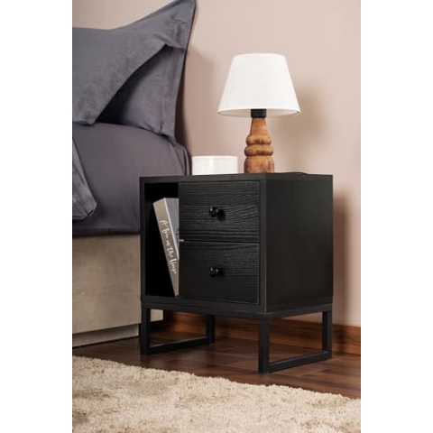 Nightstand, Wood Black, Black, 50 x 18 x 5 | Made from 100% Melamine Coated Particle Board, Thickness:18 mm | Perfect for Modern Home Office & Study Spaces, Elegant and Functional Design