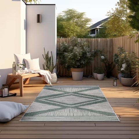 Elle Decoration In und Outdoor Teppich – Wendeteppich Wetterfest & Wasserfest - Modernes Rauten Muster Geometrisches Muster Outdoorteppich für Garten, Balkon, Terrasse, Wohnzimmer – Grün, 160x230cm