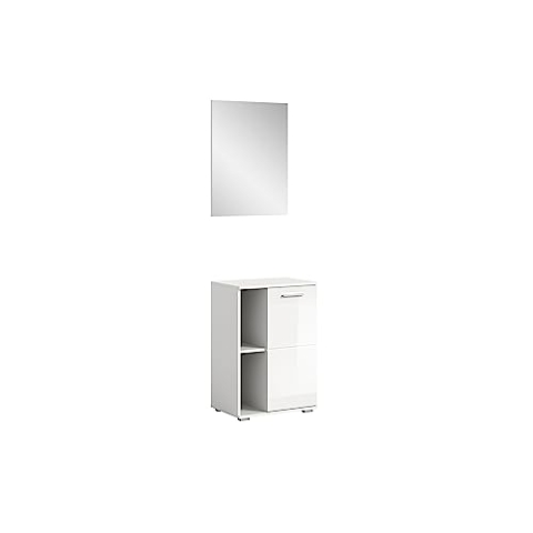 xonox.home X98A9G10 Garderobenkombination 55x191x37 cm in weiß Nachbildung und weiß Hochglanz