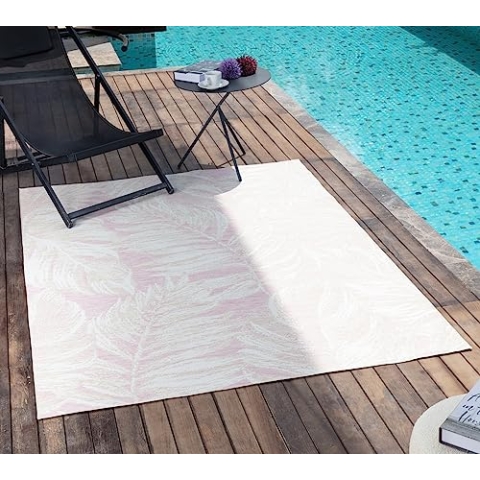 Livabliss Outdoor Teppich wetterfest, Manila - In und Outdoor Teppich für Balkon 200x275 cm, Terrasse, Garten, Küche - Outdoor Teppich Boho Style, Teppich für draußen - Teppich Lila und Elfenbein