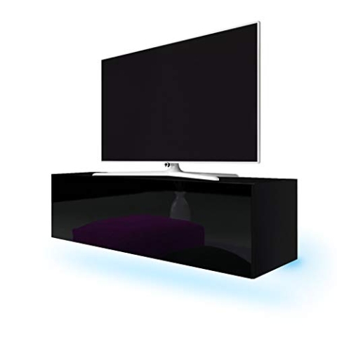 Selsey Skylara – TV-Lowboard Fernsehschrank in Schwarz mit Hochglanzfronten und LED RGB Hängend 140cm