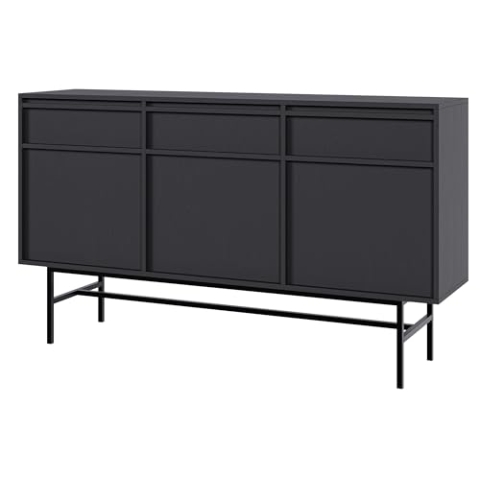 Selsey Kommode Aufbewahrungsschrank 3 Türen 3 Schubladen Schrank Schubladenschrank Push to Open Stehend 154 cm Evo Schwarz