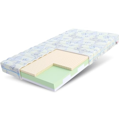 FDM Smile Matratze 60x120 cm Kaltschaum Kindermatratze Höhe 10 cm Härtegrad H3 Öko-Tex Allergikergeeignet Bezug Waschbar Latex Matratzenbezug Dino