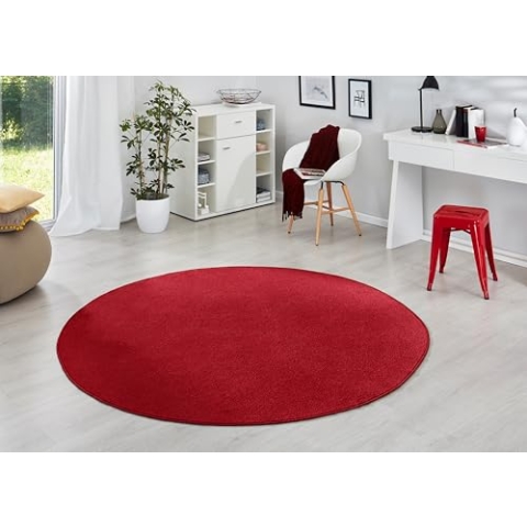 Hanse Home Teppich Fancy Rund – Wohnzimmerteppich einfarbig Modern Velours Teppich für Esszimmer, Wohnzimmer, Kinderzimmer, Flur, Schlafzimmer, Küche – Rot, Ø200cm