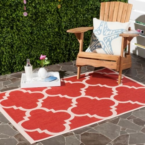 SAFAVIEH Spalier Teppich für Drinnen & Draussen - Courtyard Collection, Kurzer Flor, Rot, 201 X 290 cm