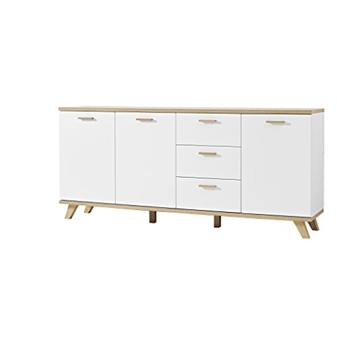 Germania 3217-221 Sideboard im skandinavischen Design GW-Oslo in Weiß/Absetzungen Sanremo-Eiche-Nachbildung, 192 x 85 x 40 cm (BxHxT)