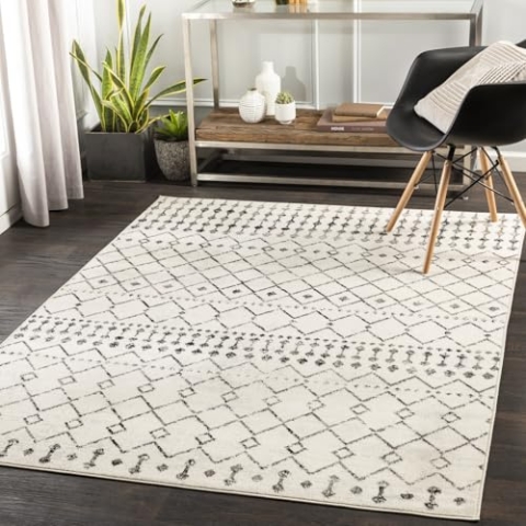 Livabliss Abu Dhabi Teppich Wohnzimmer Boho, großer Teppich Schlafzimmer 130x170 cm - Teppich für Esszimmer mit geometrischem Muster, Skandinavischer Wohnzimmerteppich modern in Elfenbein, Grau