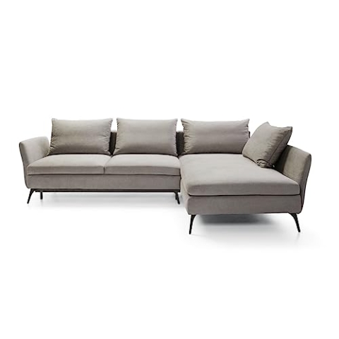 Ecksofa DEMISBAL mit Schlaffunktion, Bettkasten, Hellgrau, linksseitig