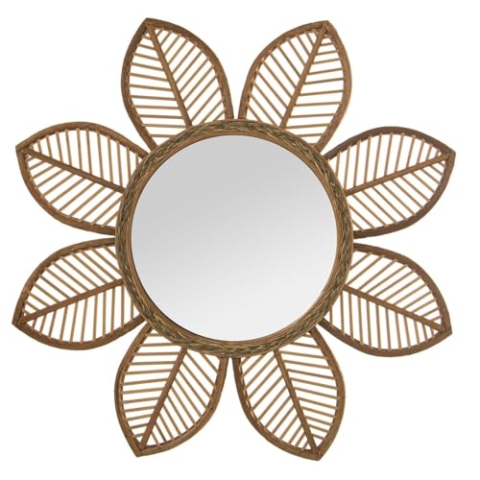 Alexandra House Living Natürlicher Wandspiegel, Bambus, Naturfaser, Blume, 3 x 67 x 68 cm, rund