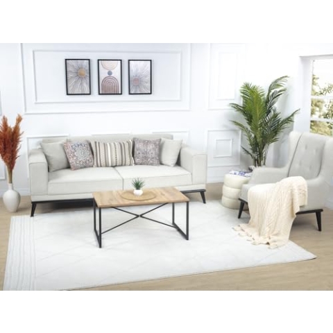 Livabliss Linkka Boho Teppich für Wohnzimmer und Schlafzimmer - 160x213 cm Großer Esszimmerteppich Mit Geometrischem Muster - Skandinavischer Moderner Wohnzimmerteppich in Creme