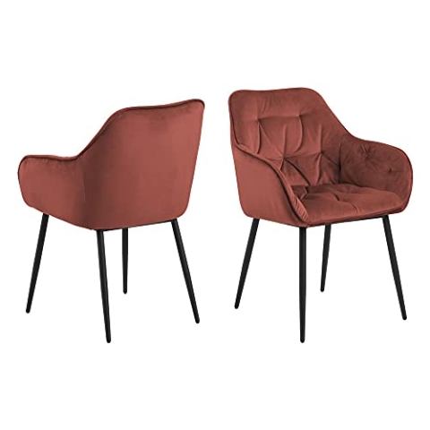 AC Design Furniture Bentley Carver Esszimmerstühle 2er Set, H: 83 x B: 58 x T: 55 cm, Rot/Schwarz, Samt/Metall, 2 Stk.