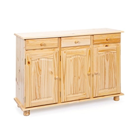 Inter Link – Landhausstil Kommode – Sideboard – Sideboard Buffet – Landhausstil – Beistellschrank - Kiefer massiv – 3 Türen – 3 Schubladen – Natur lackiert - Abaco