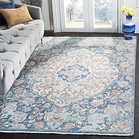SAFAVIEH Traditionell Teppich für Wohnzimmer, Esszimmer, Schlafzimmer - Illusion Collection, Kurzer Flor, Creme und Blau, 152 X 244 cm