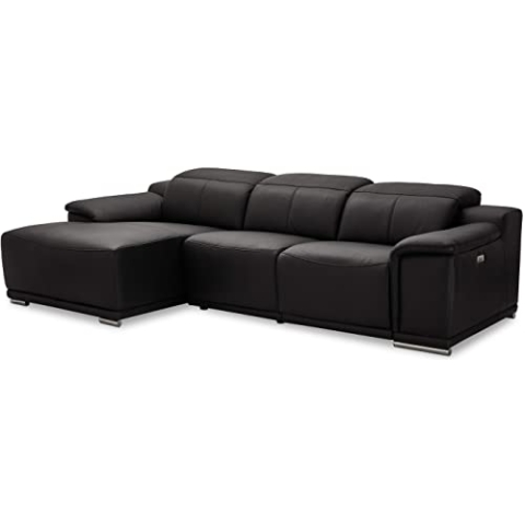 Ibbe Design Modul Sofa L Form Ecksofa Schwarz Leder Heimkino Couch Links Chaiselongue Alexa mit Elektrisch Verstellbar Relaxfunktion, 282x160x73 cm