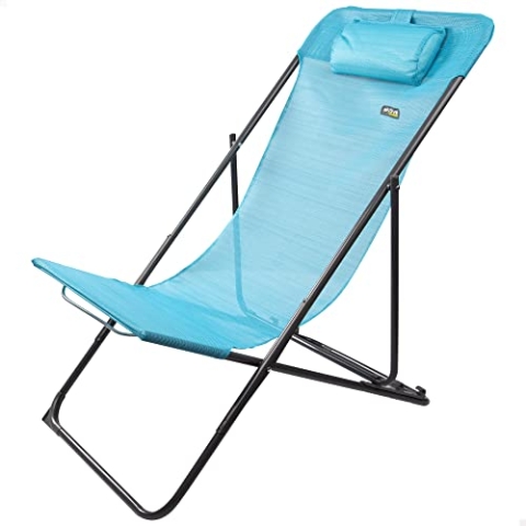 Aktive 61103 - Hellblauer klappbarer Liege-Loungesessel, Gartenmöbel, Terrassenmöbel, Kippschutz-Klappstühle aus Textilene, 3 Positionen, max. Gewicht 150 kg, unterstützt 100 kg. Maße 53x78x87cm