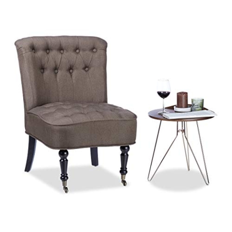 Relaxdays Cocktailsessel 50er, bequem, weich, Stoffbezug, Laufrollen, eleganter Clubsessel, HBT: 82 x 55 x 65 cm, braun