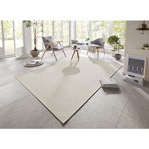 Elle Decoration Millau In- und Outdoor Teppich 200x290cm – Kurzflor Wetterfest Wasserfest Modern Plain Unifarben Design für Terrasse Balkon Wohnzimmer Schlafzimmer Esszimmer Küche Flur in Creme Beige