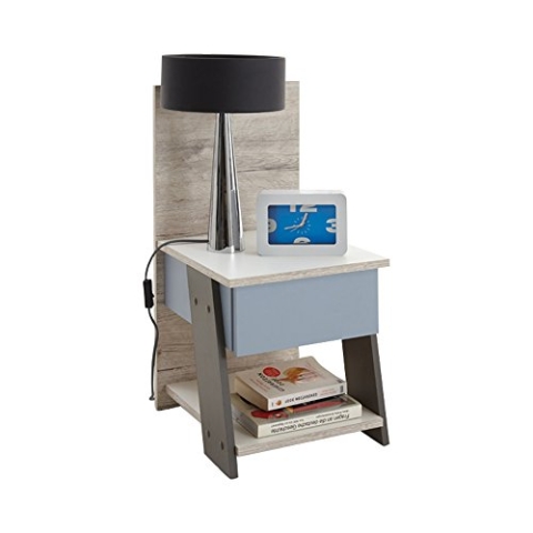 FMD Möbel, 814-003 E Nona 3 Nachtkonsole, Spanplatte, Sandeiche/farbig, Maße 34.0 x 70.0 x 39.0 cm (BHT)