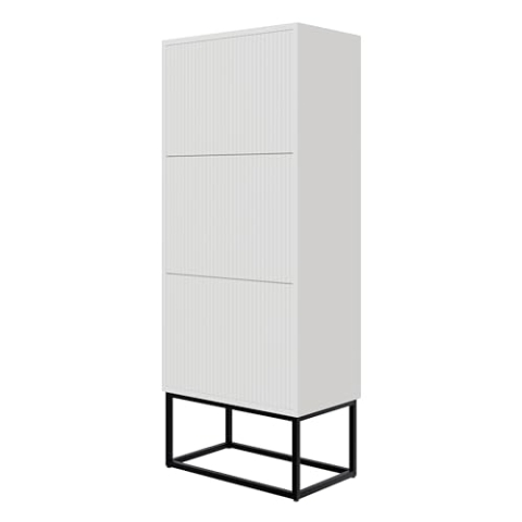 Selsey Schuhschrank Schuhregal 50 cm 3 Klappen Schuh Schrank 12 Paar Schuhe Schuhaufbewahrung Stehend Weiß Schwarze Beine Veldio