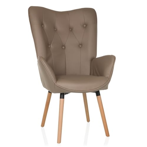 hjh LIVING Ohrensessel in Velour-Optik HAVENIO I Sessel für Wohnzimmer Schlafzimmer, Polsterstuhl mit Holzbeinen, Stoff Braun