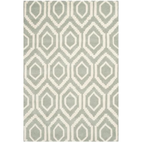 SAFAVIEH Zeitgenössische Teppich für Wohnzimmer, Esszimmer, Schlafzimmer - Chatham Collection, Kurzer Flor, Grau und Elfenbein, 122 X 183 cm