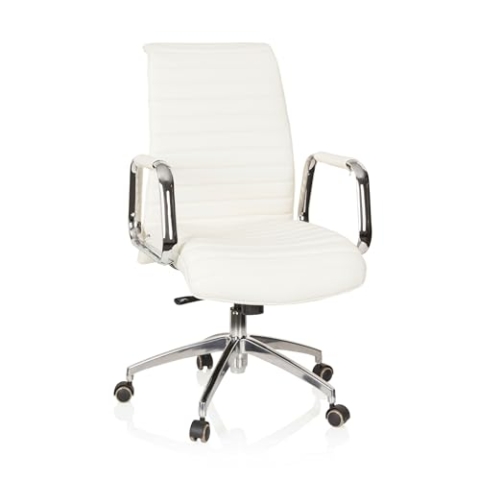 hjh OFFICE 600912 Chefsessel ASPERA 10 Leder Weiß/Chrom hochwertiger Bürostuhl, mittelhohe Rückenlehne