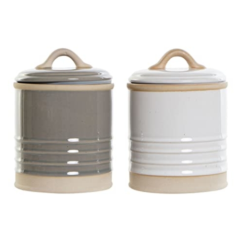 DKD Home Decor Dose weiß und grau, aus Porzellan (2 Stück) - EAN: 8424001907649