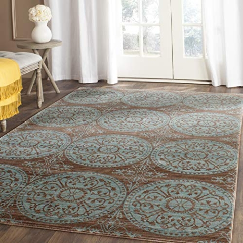 SAFAVIEH Boho Teppich für Wohnzimmer, Esszimmer, Schlafzimmer - Valencia Collection, Kurzer Flor, Braun und alpin, 152 X 244 cm