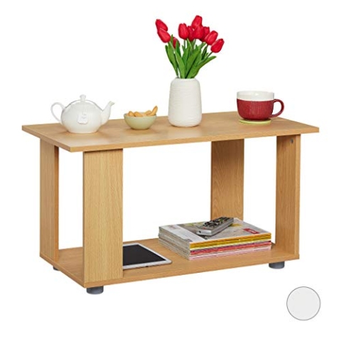 Relaxdays Couchtisch, mit Ablagefläche, rechteckiger Beistelltisch, im Wohnzimmer als TV Board, HBT 45x80x40 cm, Natur