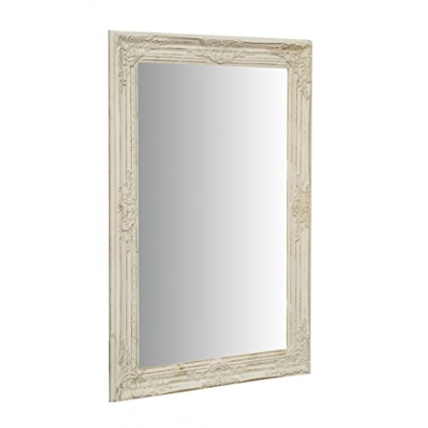 BISCOTTINI INTERNATIONAL ART TRADING Wandspiegel für Badezimmer und Schlafzimmer 62 x 92 x 5 cm | Wandspiegel mit Haken | Spiegel weiß