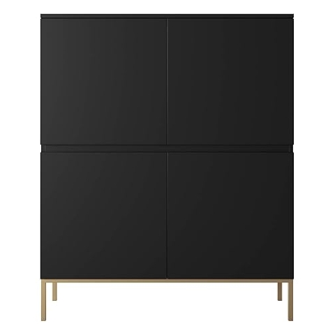 Selsey Bemmi Chest of Drawers 4 Drawers 100 x 122 cm on Gold Legs Bedroom Storage Unit Black One Size