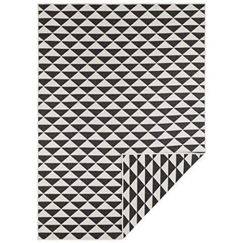 NORTHRUGS In- und Outdoor Teppich Tahiti 200x290cm - Wendeteppich Wetterfest Modern Geometrisches Muster Läufer für Balkon Terrasse Garten Wintergarten Wohnzimmerteppich Wasserfest Schwarz Creme