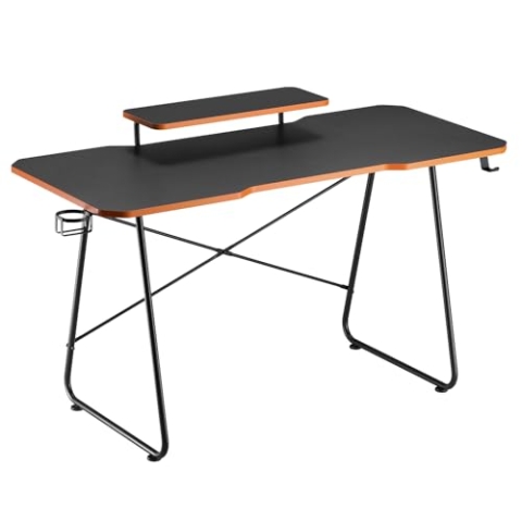 NanoRS RS170 Gaming Tisch mit Monitorablage, Getränkehalter und Kopfhörerhalter, Schreibtisch 136x60x85cm Tischplatte mit den abgerundeten Ecken, Maximale Belastung bis 50kg