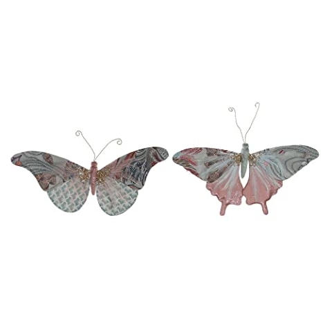 DKD Home Decor Weihnachtsdekoration Polyester Schmetterling (2 Stück) (31 x 3 x 21 cm)