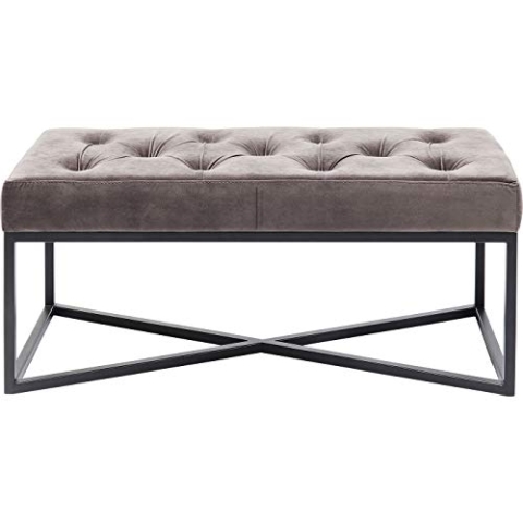 Kare Design Bank Crossover Grau/Schwarz, zierliche Bank mit Kreuzgestell, graue Sitzfläche mit Knöpfen, Samtoptik, Sitzbank Flur, Sitzbank für Garderobe, (H/B/T) 40x90x40cm