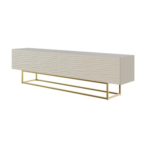 Selsey TV Schrank Lowboard Board Sideboard Fernsehtisch Fernsehschrank 2 Fächer Push to Open 175 cm Wellenmuster Goldene Beine Graubeige Wavio