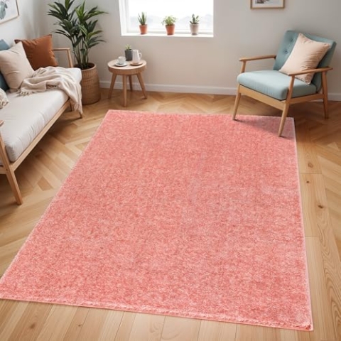 Livabliss Shaggy Rug Shaggy Berber Teppich - Flauschiger Teppich für Wohnzimmer, Esszimmer, Schlafzimmer, Langflor Hochflor Teppich flauschig - Teppich groß 160x213 cm, Wohnzimmerteppich in Rosa